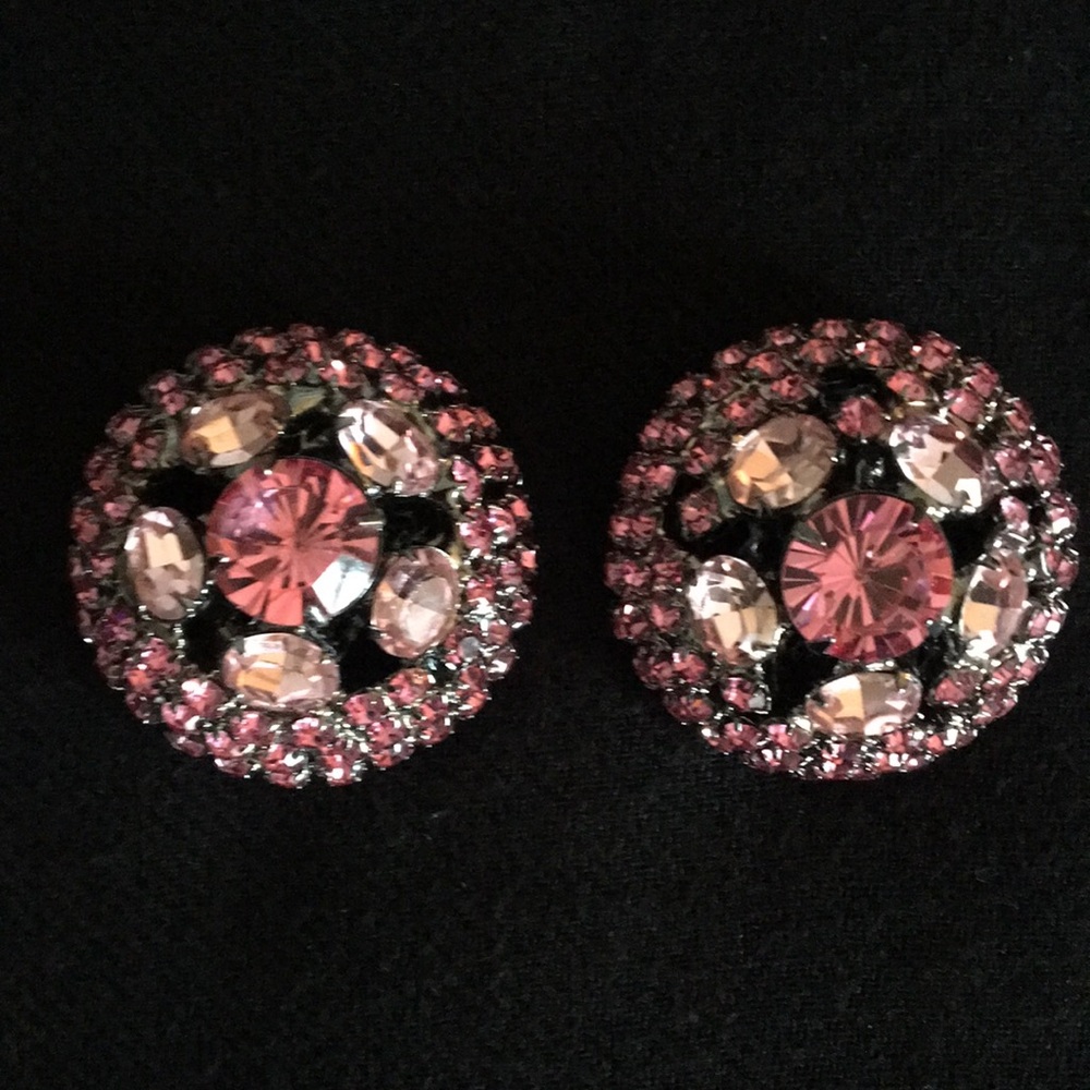 LAWRENCE VRBA Designer Pink Crystal Dome Clip-On Earrings — Women's Jewelry